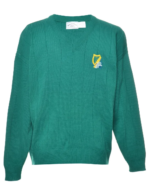 Cozy Dress Green Plain Jumper - L