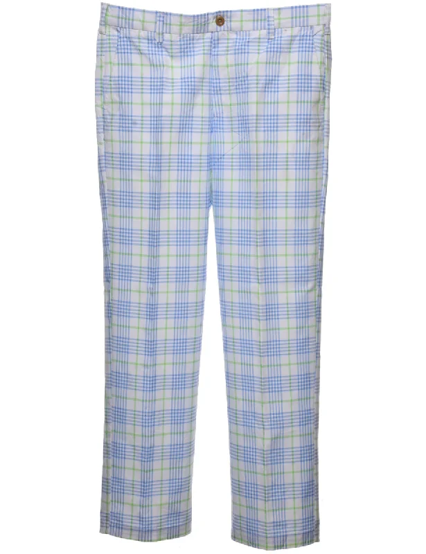 Knowledge And Elegance Izod Checked Pattern Light Green & Blue Trousers - W34 L32