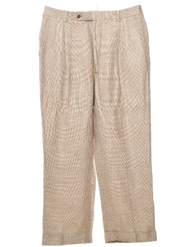 Sexy Fun Light Blue & White Houndstooth Check Pleated Trousers - W34 L27