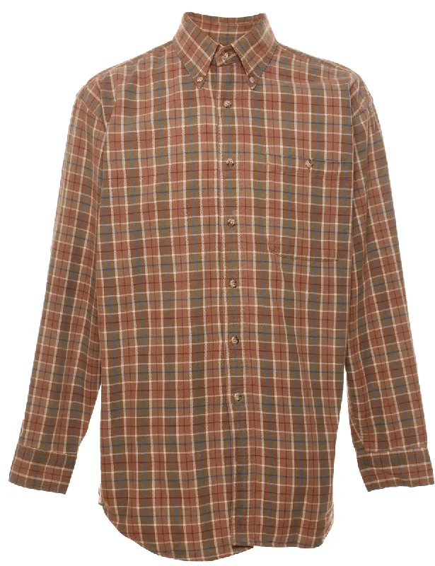 Simple Style Light Brown & Blue Checked Shirt - L