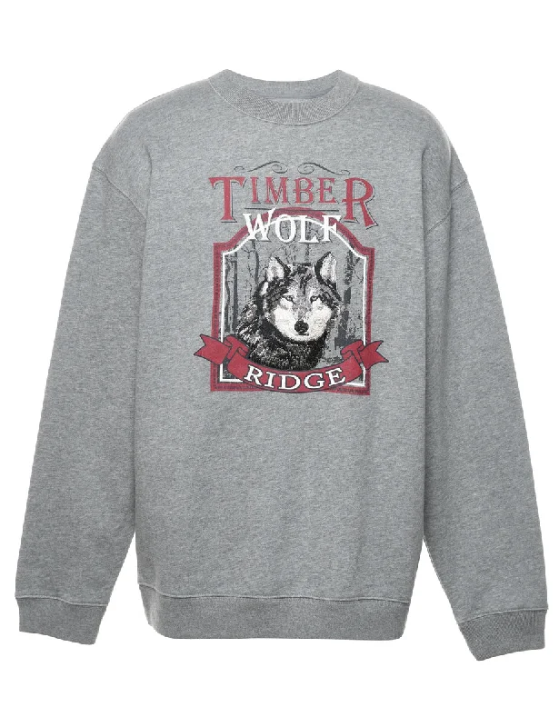 Fashion Touch Marl Grey Timber Wolf Printed Sweatshirt - XL