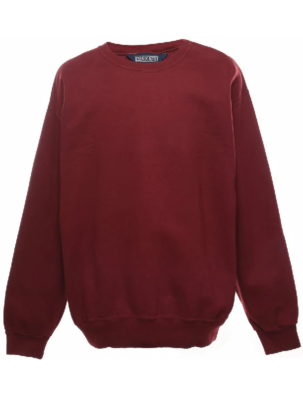 Classic Style Maroon Plain Round Neck Sweatshirt - L