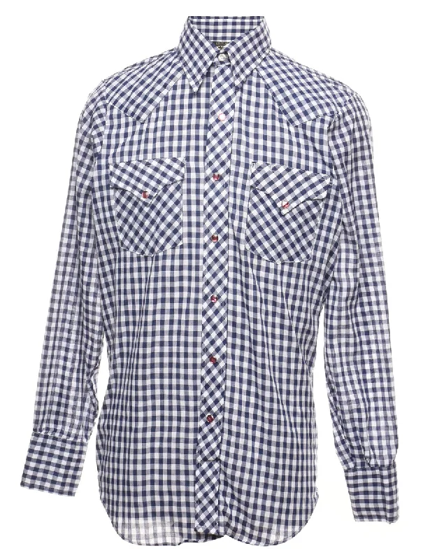 Versatile Items Navy Checked Classic Western Shirt - M