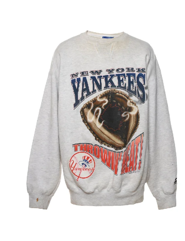 High Street Fashion New York Yankees Light Grey, Navy & Red Printed Sweatshirt - L