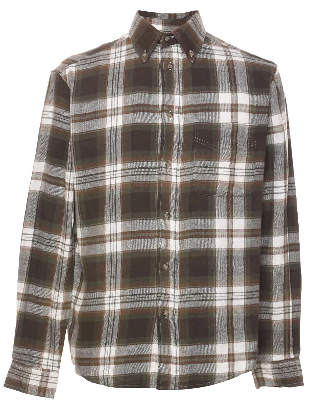 Cozy Essentials Wear Olive Green & White Flannel Checked Shirt - S