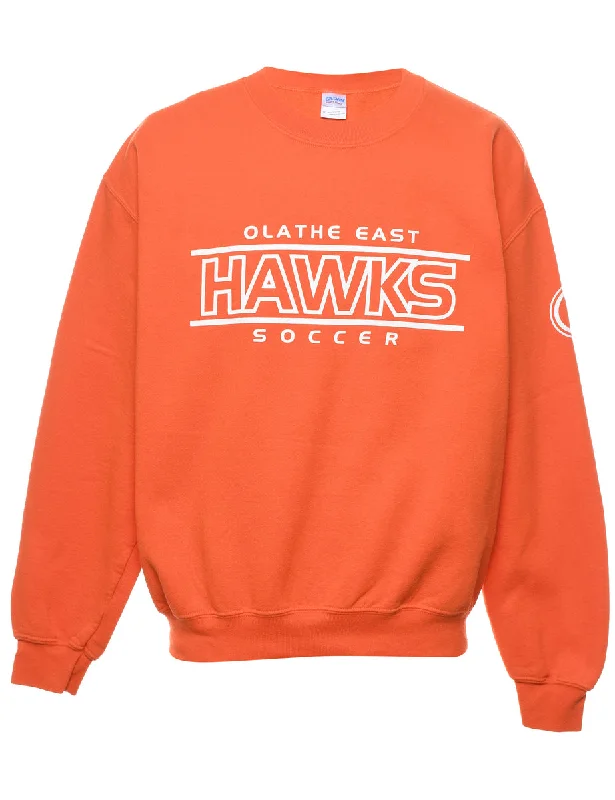 Basic Version Orange Olathe East Hawks Soccer Printed Sweatshirt - M