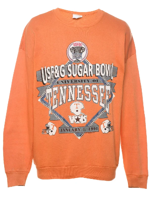 Easy-to-Wear Orange Sugar Bowl 1991 Printed Sweatshirt - XL