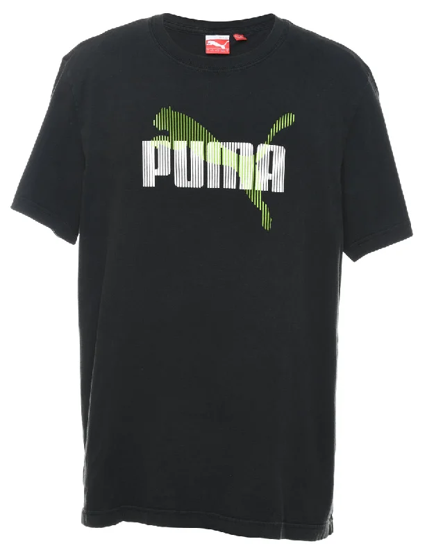 Free And Casual Puma Black & Green Printed T-shirt - L