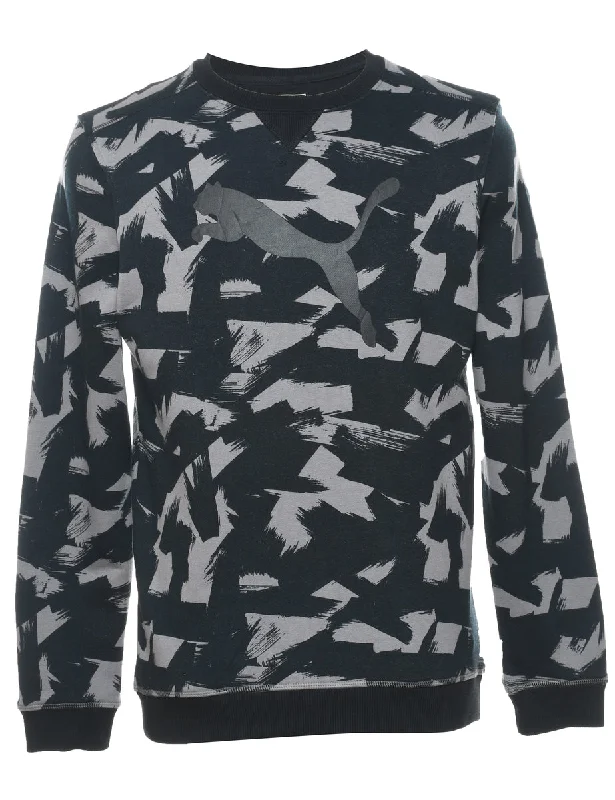 Trendy Comfort Puma Printed Black & Grey Sweatshirt - S