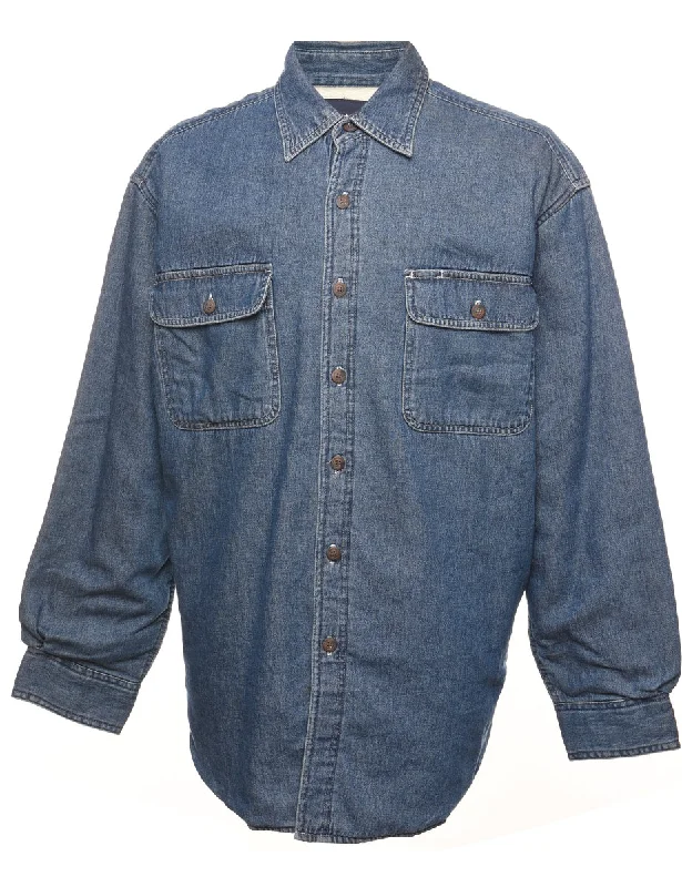 College Style Puritan Medium Wash Denim Shirt - L