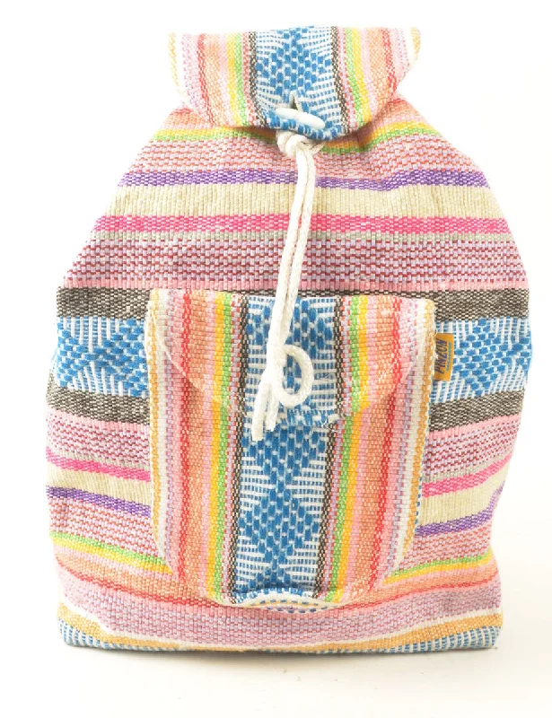 Fashionable Prints Striped Hippy Style Multi-Colour Woven Backpack - M