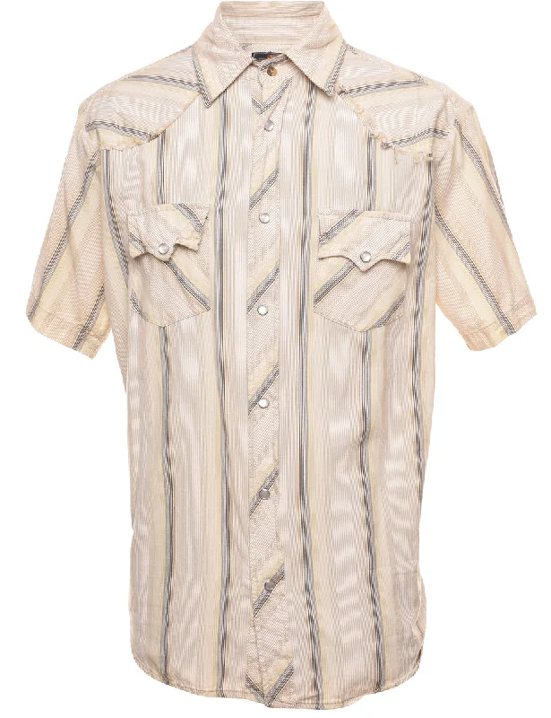 Weekend Comfort Wear Striped Off-White & Yellow Western Shirt - M