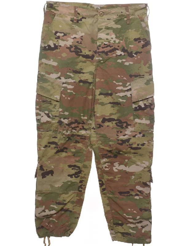 Economic Outlook Woodland Camouflage Print Army Cargo Trousers - W33 L30