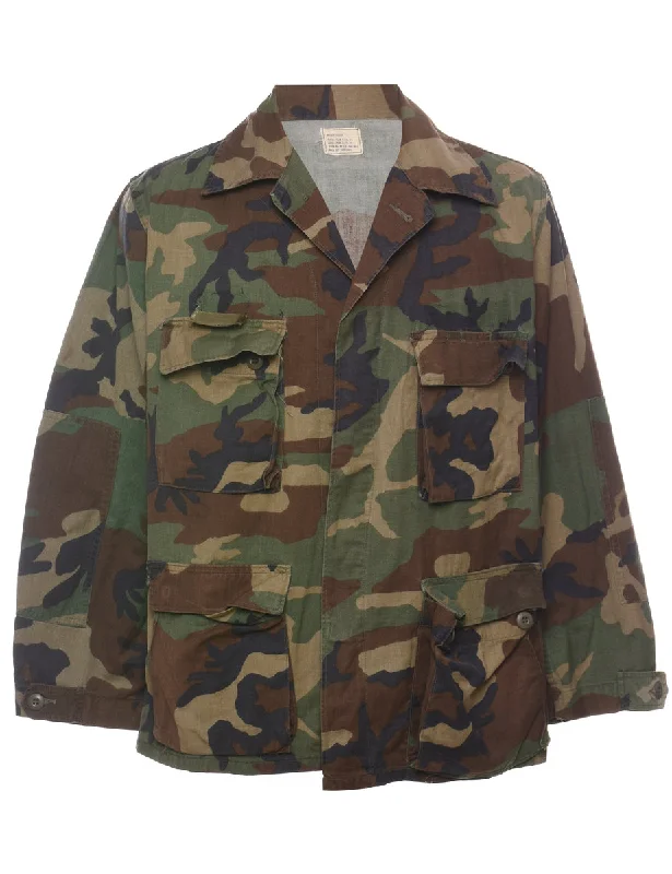 Relaxed Wear Woodland Camouflage Print U.S Army Military Shirt - M