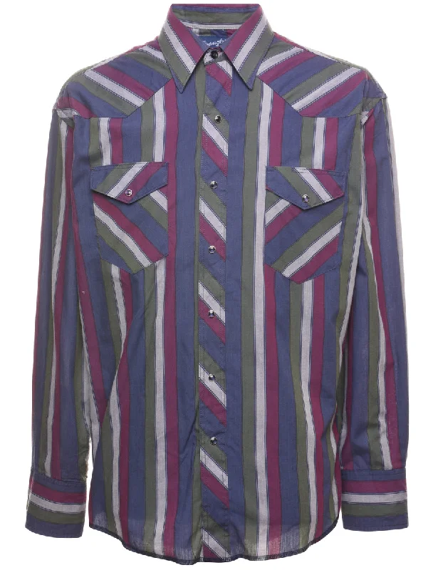 Cozy Fitting Wrangler Striped Multi-Colour Western Shirt - L