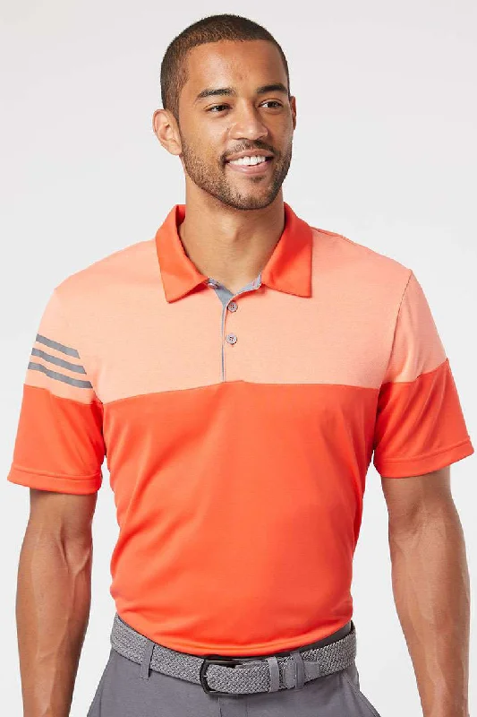 New Autumn And Winter Styles Adidas Mens 3 Stripes Colorblock Moisture Wicking Short Sleeve Polo Shirt - Blaze Orange/Vista Grey