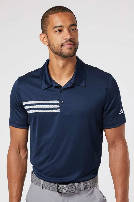 Personal Design Adidas Mens 3 Stripes UPF 50+ Short Sleeve Polo Shirt - Collegiate Navy Blue/White Personal Design Adidas Mens 3 Stripes UPF 50+ Short Sleeve Polo Shirt - Collegiate Navy Blue/White