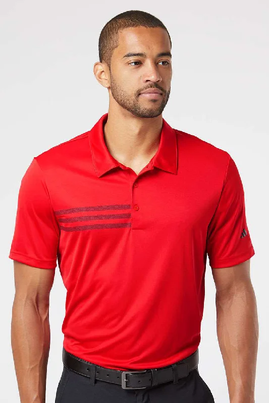 Luxury And Elegant Adidas Mens 3 Stripes UPF 50+ Short Sleeve Polo Shirt - Collegiate Red/Black