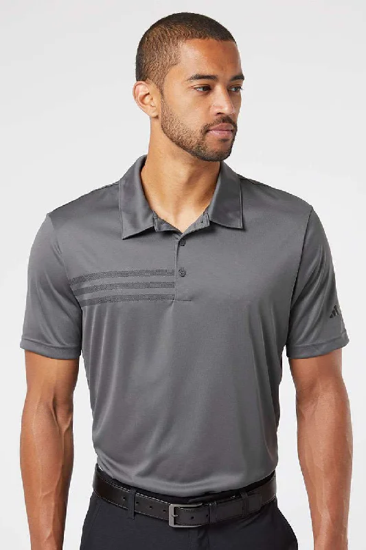 Casual And Comfortable Adidas Mens 3 Stripes UPF 50+ Short Sleeve Polo Shirt - Grey/Black