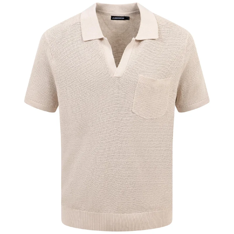 Soft Fabrics Ben Slim Fit Open Collar Silk Polo Moonbeam - SS24