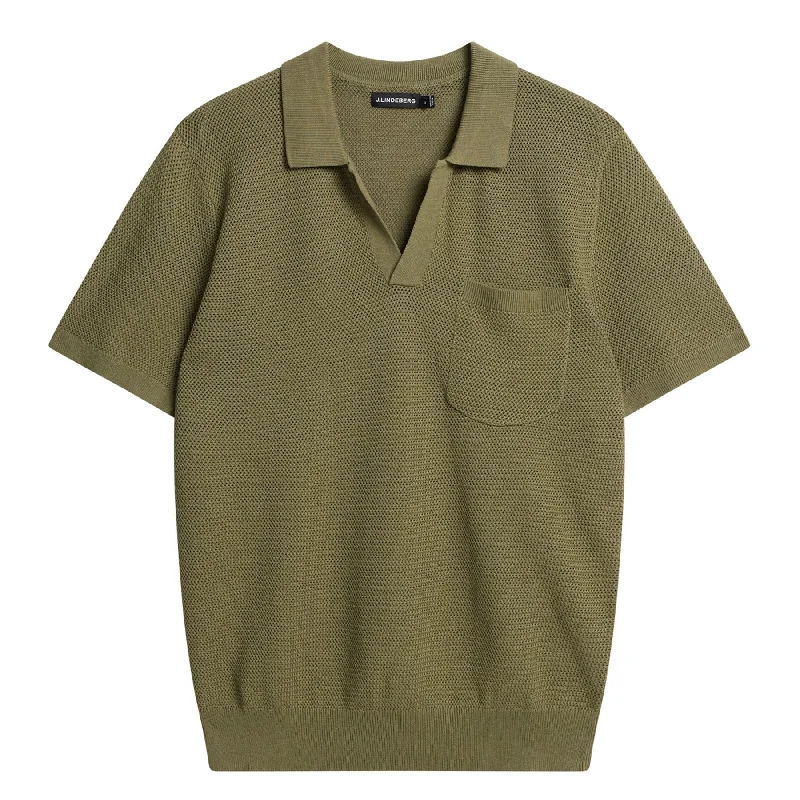 Everyday Comfort Ben Slim Fit Open Collar Silk Polo Oil Green - SS24