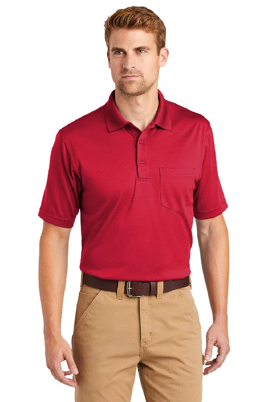 Light Dressing CornerStone Mens Select Moisture Wicking Short Sleeve Polo Shirt w/ Pocket - Red