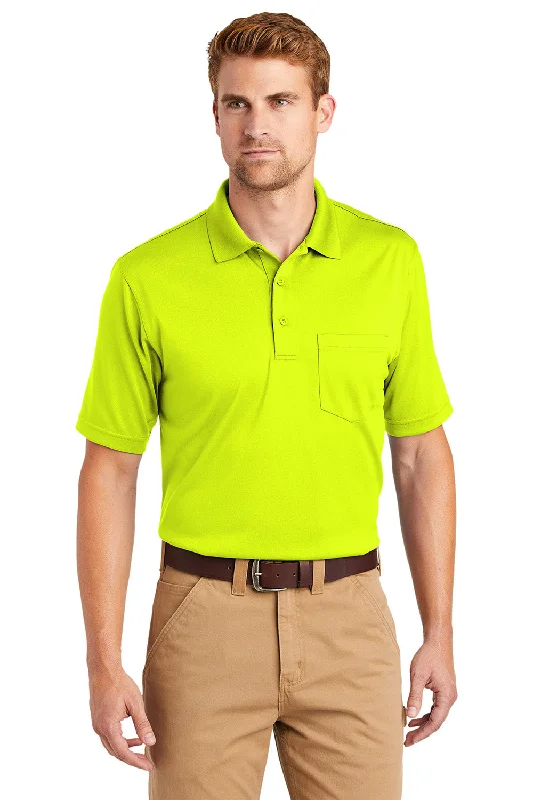 Classic Color CornerStone Mens Select Moisture Wicking Short Sleeve Polo Shirt w/ Pocket - Safety Yellow