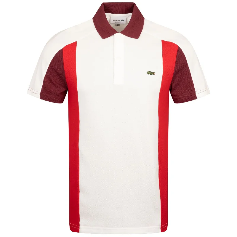 Lounge Wear Cotton Pique Colorblock Polo White/Bordeaux/Red - SS24