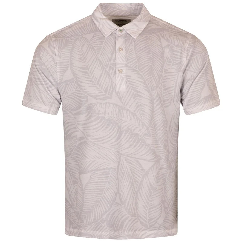 Elegant Comfort Delray Large Palm Leaf Print Polo White Heather - SS24