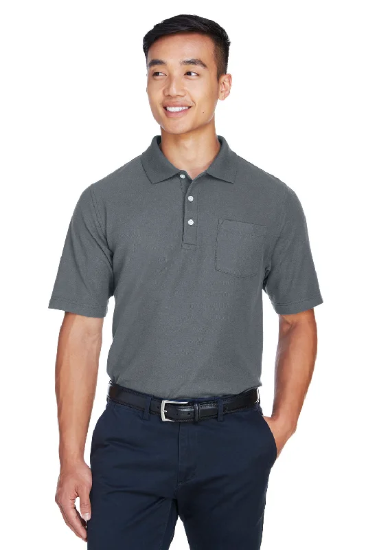 Casual Comfort Devon & Jones Mens DryTec20 Performance Moisture Wicking Short Sleeve Polo Shirt w/ Pocket - Graphite Grey Casual Comfort Devon & Jones Mens DryTec20 Performance Moisture Wicking Short Sleeve Polo Shirt w/ Pocket - Graphite Grey