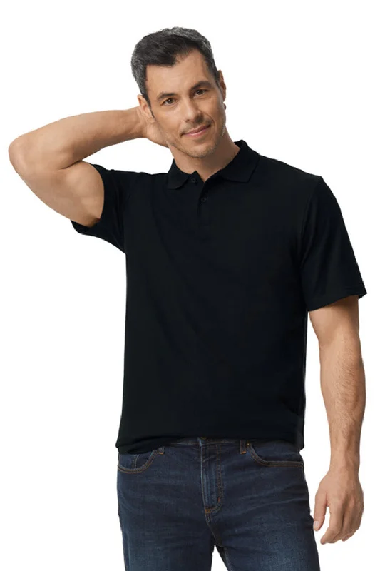 French Style Gildan Mens SoftStyle Double Pique Short Sleeve Polo Shirt - Black