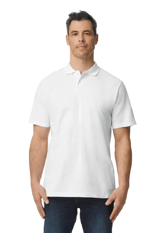 Trendy Comfort Wear Gildan Mens SoftStyle Double Pique Short Sleeve Polo Shirt - White Trendy Comfort Wear Gildan Mens SoftStyle Double Pique Short Sleeve Polo Shirt - White