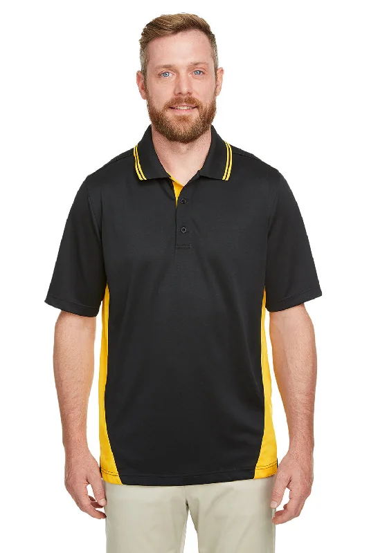 Sweet Style Harriton Mens Flash Performance Moisture Wicking Colorblock Short Sleeve Polo Shirt - Black/Sunray Yellow