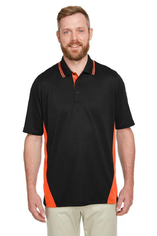 Classic And Versatile Harriton Mens Flash Performance Moisture Wicking Colorblock Short Sleeve Polo Shirt - Black/Team Orange