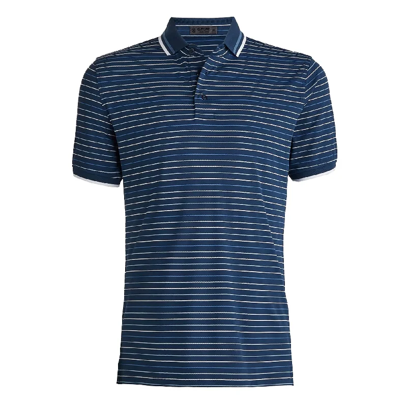 Leisure Travel Multi Stripe Rib Collar Tech Pique Polo Ink - AW23