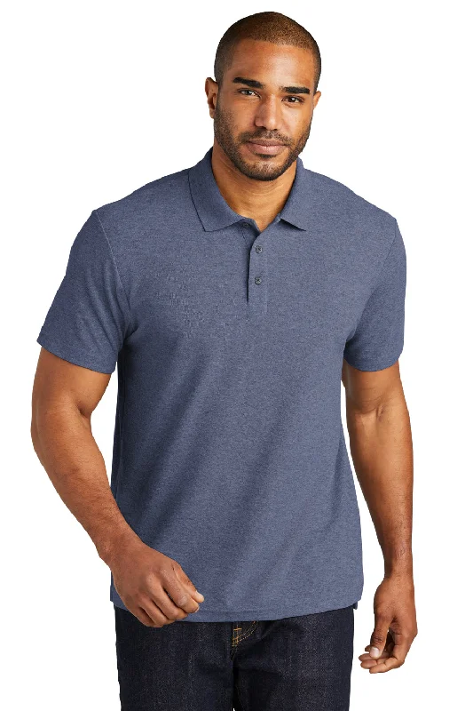 Soft Touch Port Authority Mens C-FREE Pique Short Sleeve Polo Shirt - Heather Navy Blue Soft Touch Port Authority Mens C-FREE Pique Short Sleeve Polo Shirt - Heather Navy Blue