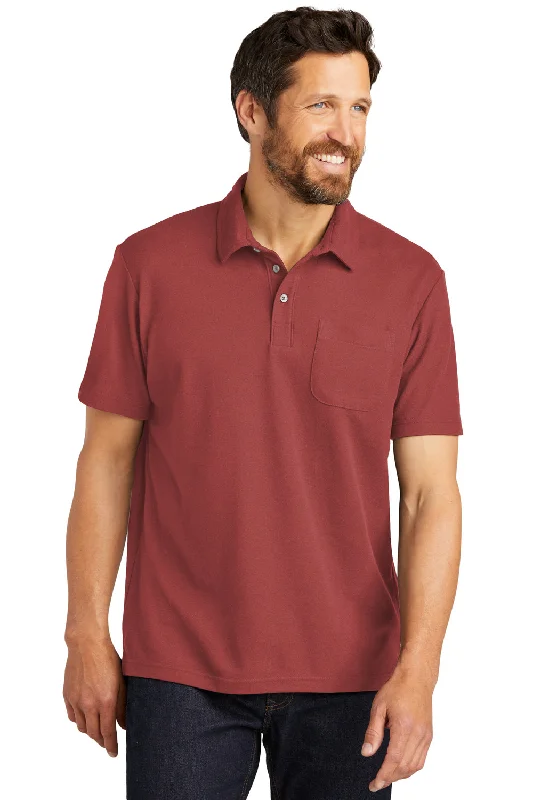 Soft And Comfortable Port Authority Mens C-FREE Pique Short Sleeve Polo Shirt w/ Pocket - Garnet Red