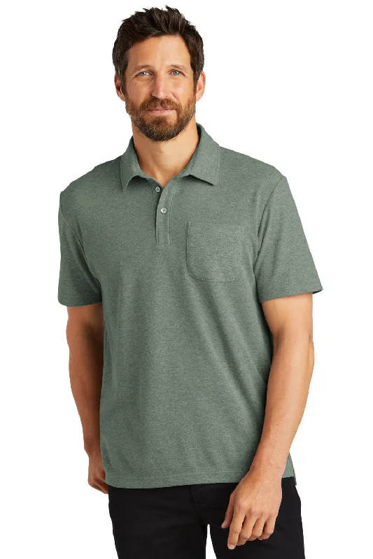 Personalized Clothing Port Authority Mens C-FREE Pique Short Sleeve Polo Shirt w/ Pocket - Heather Dark Green