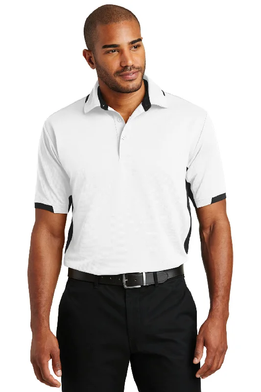 Relaxed Fit Wear Port Authority Mens Dry Zone Moisture Wicking Short Sleeve Polo Shirt - White/Black - Closeout Relaxed Fit Wear Port Authority Mens Dry Zone Moisture Wicking Short Sleeve Polo Shirt - White/Black - Closeout