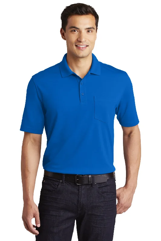 Trendy Items Port Authority Mens Dry Zone Moisture Wicking Short Sleeve Polo Shirt w/ Pocket - True Royal Blue