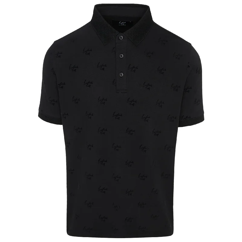 Free And Comfortable Script Flocked Pique Polo Black - SU24