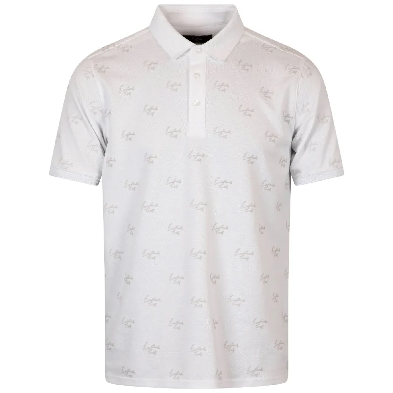 Fashionable Ease Script Flocked Pique Polo White - SU24