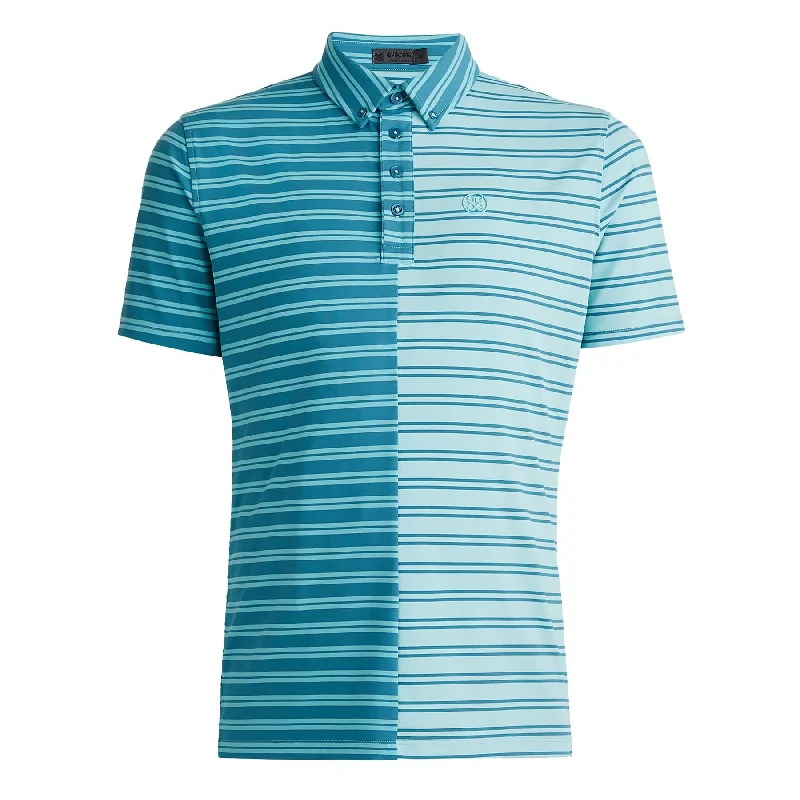 Knitted Design Split Stripe Contrast Tech Jersey Polo Seaglass - AW23
