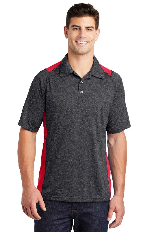 Diamond Series Sport-Tek Mens Heather Contender Moisture Wicking Short Sleeve Polo Shirt - Heather Graphite Grey/True Red Diamond Series Sport-Tek Mens Heather Contender Moisture Wicking Short Sleeve Polo Shirt - Heather Graphite Grey/True Red
