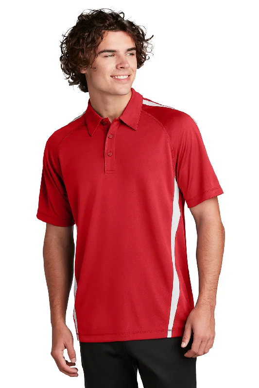 Breezy Comfort Sport-Tek Mens Micro-Mesh Moisture Wicking Short Sleeve Polo Shirt - True Red/White Breezy Comfort Sport-Tek Mens Micro-Mesh Moisture Wicking Short Sleeve Polo Shirt - True Red/White
