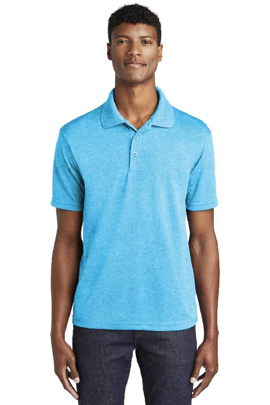 Sporty Comfort Sport-Tek Mens RacerMesh Moisture Wicking Short Sleeve Polo Shirt - Heather Pond Blue Sporty Comfort Sport-Tek Mens RacerMesh Moisture Wicking Short Sleeve Polo Shirt - Heather Pond Blue
